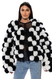 POM POM BLACK AND WHITE CARDIGAN IN BLACK WHITE at Akira