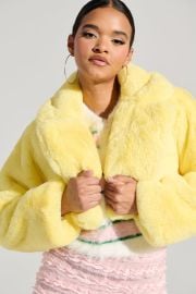 POPPY CROPPED FUR COAT IN YELLOW AKIRA at Akira