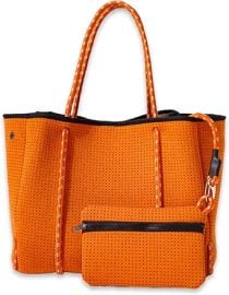 POPUPS Large Neoprene Tote Bag for Women - Everyday Designer Handbag for Travel Work and Beach with Pockets and Zipper Pouch at Amazon
