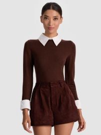 PORLA COLLARED SWEATER - DARK CHOCOLATE at Alice + Olivia