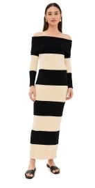 POSSE Theo Off Shoulder Dress Cream Black XS at Shopbop