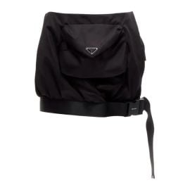 PRADA 2020 Re Nylon black triangle logo front pocket buckle bubble skirt IT38 XS For Sale at 1stDibs at 1st Dibs