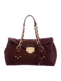 PRADA MILANO Scamosciato Gold Chain Shoulder Bag Burgundy Suede Lock Closure eBay at The Real Real