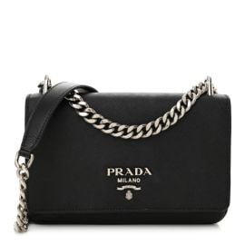 PRADA Saffiano City Calfskin Flap Bag Black 1616442 FASHIONPHILE at Fashionphile