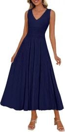 PRETTYGARDEN Women's Summer V Neck Pleated Midi Dress | Sleeveless A-Line Long Dresses Elegant Semi Formal Spring Dress for Work Wedding Guest Cocktail Casual Vacation Outfits at Amazon