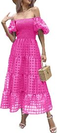 PRETTYGARDEN Women39s Casual Summer Midi Dress Puffy Short Sleeve Square Neck Smocked Tiered Ruffle Dresses at Womens Clothing store at Amazon