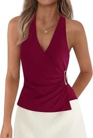PRETTYGARDEN Womens Halter Top 2026 Spring Tie Wrap Sleeveless Ruched V Neck Fitted Summer Tops Backless Fashion Y2k Clothes at Amazon