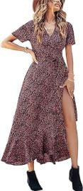 PRETTYGARDEN Womenx27s Summer Wrap Maxi Dress Casual Boho Floral V Neck Short Sleeve Ruffle Hem Split Beach Long Dresses at Womens Clothing store at Amazon