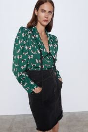 PRINTED BLOUSE WITH SCOOP NECK at Zara