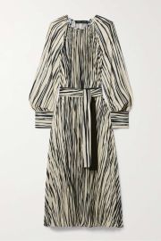 PROENZA SCHOULER Flou belted pleated striped crepe midi dress NET-A-PORTER at Net a Porter