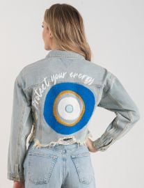 PROTECT YOUR ENERGY Denim Crop Jacket Retail at Trio Urban