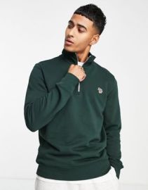 PS Paul Smith 14 zip logo sweatshirt in dark green at ASOS