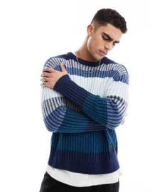 PS Paul Smith striped fisherman knit sweater in blue at ASOS