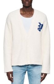 PURPLE BRAND Relaxed Fit Intarsia Logo Cardigan in Off White at Nordstrom Rack at Nordstrom Rack