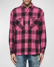 PURPLE Menx27s Plaid Flannel Button-Down Shirt at Neiman Marcus