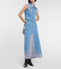 Paco Rabanne - Embroidered denim midi skirt at Mytheresa