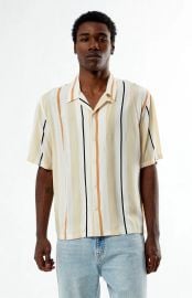 Pacsun Cream Striped Oversized Camp Shirt Pacsun at PacSun