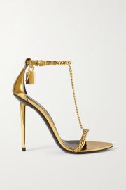 Padlock Chain embellished metallic leather sandals at Net a Porter