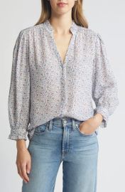 Paige Keyra Floral Print Button Up Top in French Blue Multi at Nordstrom