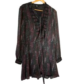 Paige Sz S Womens Black Mauve Abstract Ruffle Mini Dress 100 Silk eBay at eBay