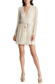 Paige Truett Tie Waist Ruffle Long Sleeve Silk Dress at Nordstrom Rack