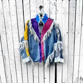 Painted Patchwork Denim Jacket at Wren + Glory