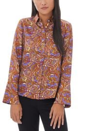 Paisley Print Covered Placket Oxford Blouse  at Lord & Taylor