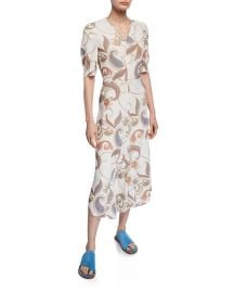 Paisley-Print Short-Sleeve Asymmetrical Midi Dress by See by Chloe at Bergdorf Goodman