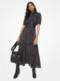 Paisley Silk Georgette Tie-Neck Shirtdress at Michael Kors