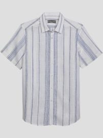 Paisley ampAmp Gray Variegated Stripe Short Sleeve Linen Casual Button Up Shirt Button Up Shirts Menx27s Wearhouse at Mens Wearhouse