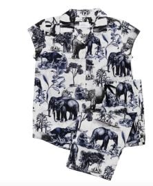 Pajama Set Capri Safari Toile Luxe Pima White  at Anthem Online