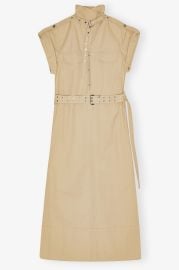 Pale Khaki Beige Stretch Cotton Dress GANNI US at Ganni
