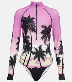 Palm Angels Pink Sunset printed swimsuit at Mytheresa