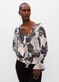 Palm Motif Ruffle Detail Blouse at Melanie Lyne