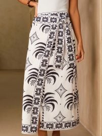 Palm Tree Print Wrap Midi Skirt COMMENSE at Commense