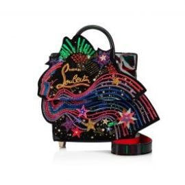 Paloma TH mini - Top handle bag - Patent calf leather Psychic and veau velours Starlight embroidery - Black - Christian Louboutin at Christian Louboutin