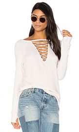 Pam  amp  Gela Crew Neck Lace Up Sweatshirt in Parchment from Revolve com at Revolve