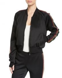 Pam  amp  Gela Cropped Track Jacket with Rhinestone Side Stripes at Neiman Marcus