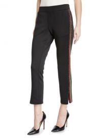 Pam  amp  Gela Cropped Track Pants with Rhinestone Side Stripes at Neiman Marcus