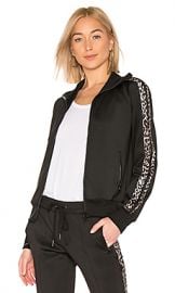 Pam  amp  Gela Leopard Stripe Track Jacket in Black from Revolve com at Revolve