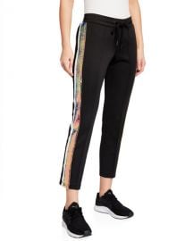 Pam  amp  Gela Sequined-Stripe Cropped Track Pants at Neiman Marcus