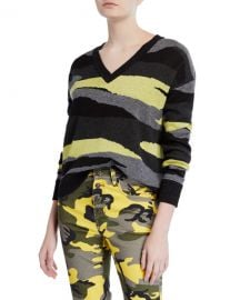 Pam  amp  Gela Slouchy Camo-Print V-Neck Sweater at Neiman Marcus