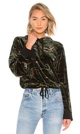 Pam  amp  Gela Velvet Crop Hoodie in Camo Print from Revolve com at Revolve