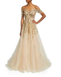 Pamella Roland Sequin-Embellished Off-The-Shoulder Tulle Gown at Neiman Marcus