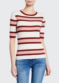 Panel Stripe Ribbed Short-Sleeve Sweater at Bergdorf Goodman