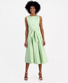 Paneled Bodice Belted Midi Dress at Macys