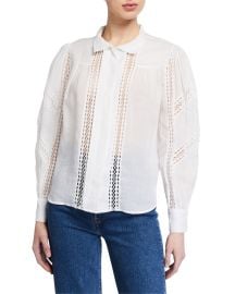 Paneled Lace Button-Up Top at Neiman Marcus