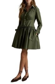 Paneled Shirred Cotton Canvas Mini Shirtdress at Nordstrom