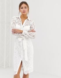 Paper Dolls lace shirt dress with tie waist in white at ASOS