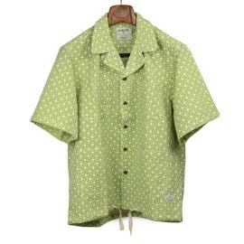 Paratodo Segundo Smock shirt jacket in avocado floral embroidered cotton No Man Walks Alone at No Man Walks Alone